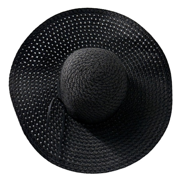 Vintage Accessories - Women's Black Wide Brim Breathable Hat With Bow, Travel Sunshade, Foldable NWOT